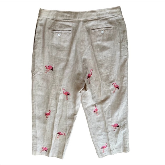 Deanne and white  100 cotton pants with flamingo 🦩 embroidered - Picture 2 of 7